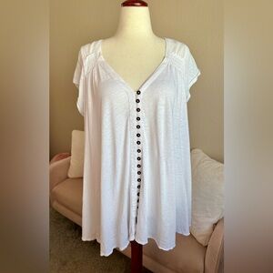 Free People Highland Top Button Up White Linen Blend Oversized V Neck Women’s M